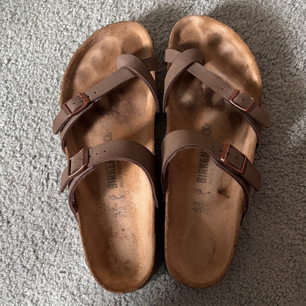 Birkenstock Brown Double Strap Slide Sandals